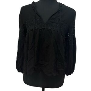 Black Lace-Trimmed Blouse - Size Medium